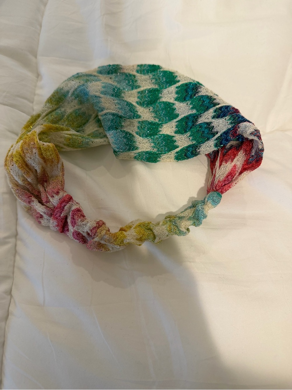 Missoni Multicolor Wave Knit Headband in Green, Teal, Yellow & Red